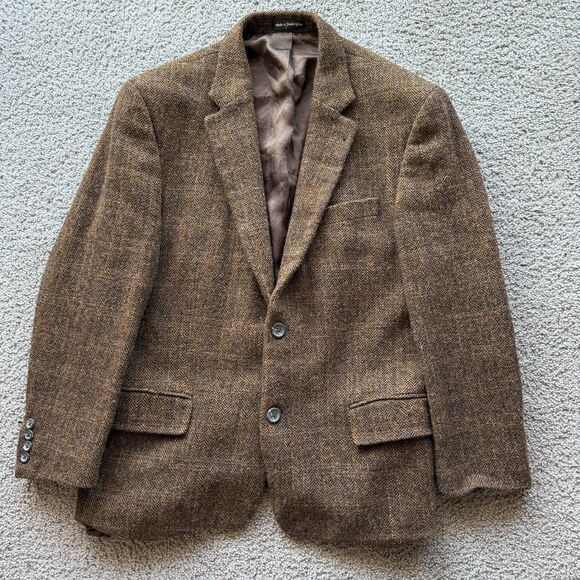 Vintage Marshall Field’s Harris Tweed Men Blazer 44R Brown Wool USA Sports Coat